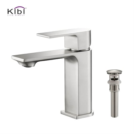 Kibi Mirage Single Handle Bathroom Vanity Sink Faucet with Pop Up Drain C-KBF1001BN-KPW100BN